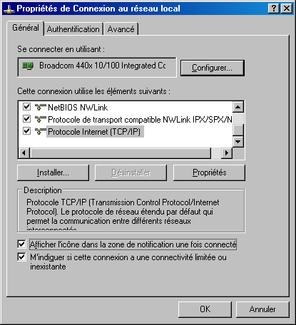 04 - Propriétés Générales de la connexion réseau